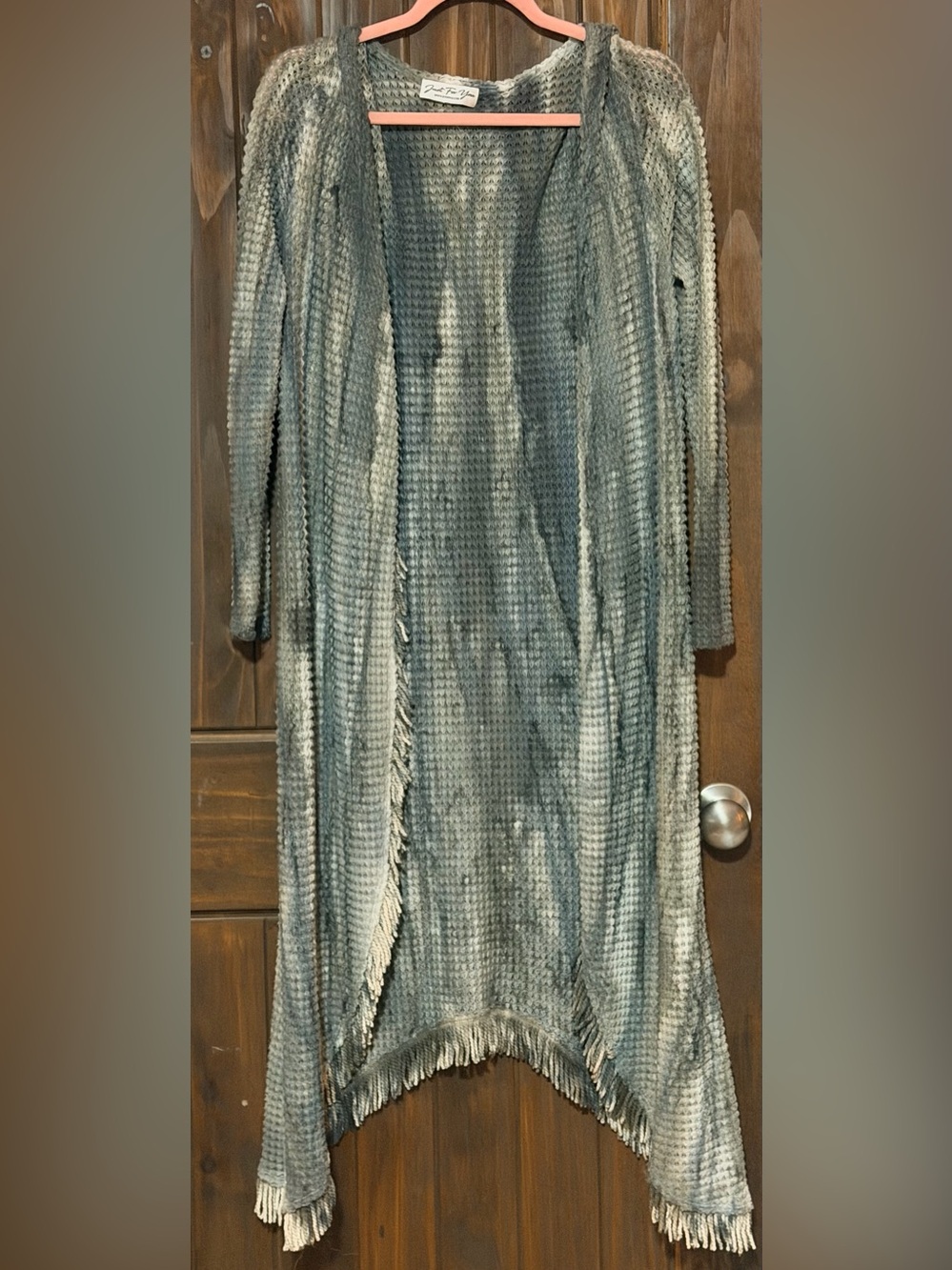 Long Open-Front Fringe Cardigan - Gray Tie-Dye